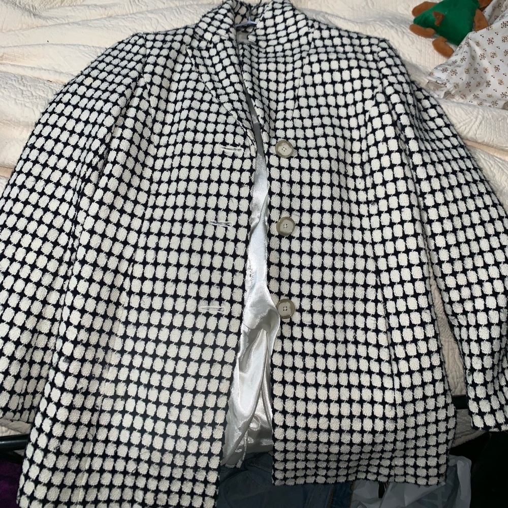 Ann Taylor white and black checkered jacket